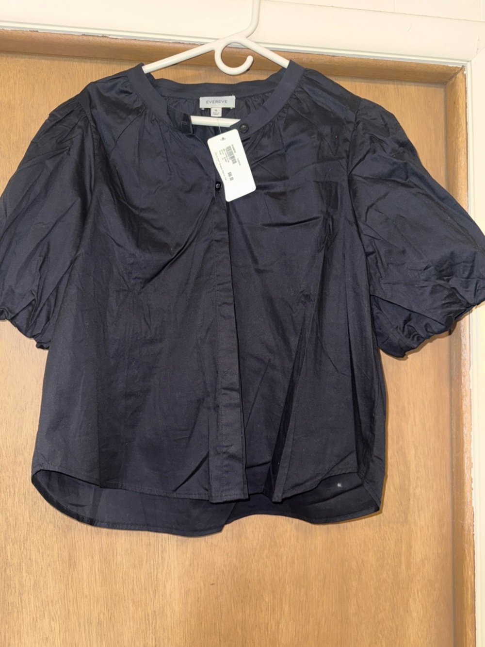 Evereve Black Felix Puff Sleeve Button Front Blouse XL